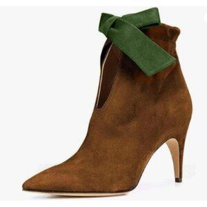 XYD Classical Pointed Toe Ankle Booties  Low Kitten Heels Graceful Boots Brown